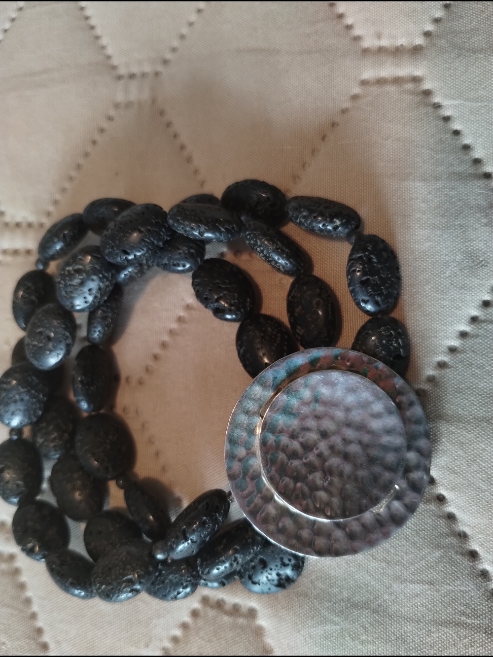 Vintage Silpada Hammered Metal & Black Bead Statement Bracelet
